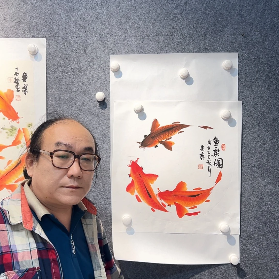 国画知鱼之乐纯手绘画