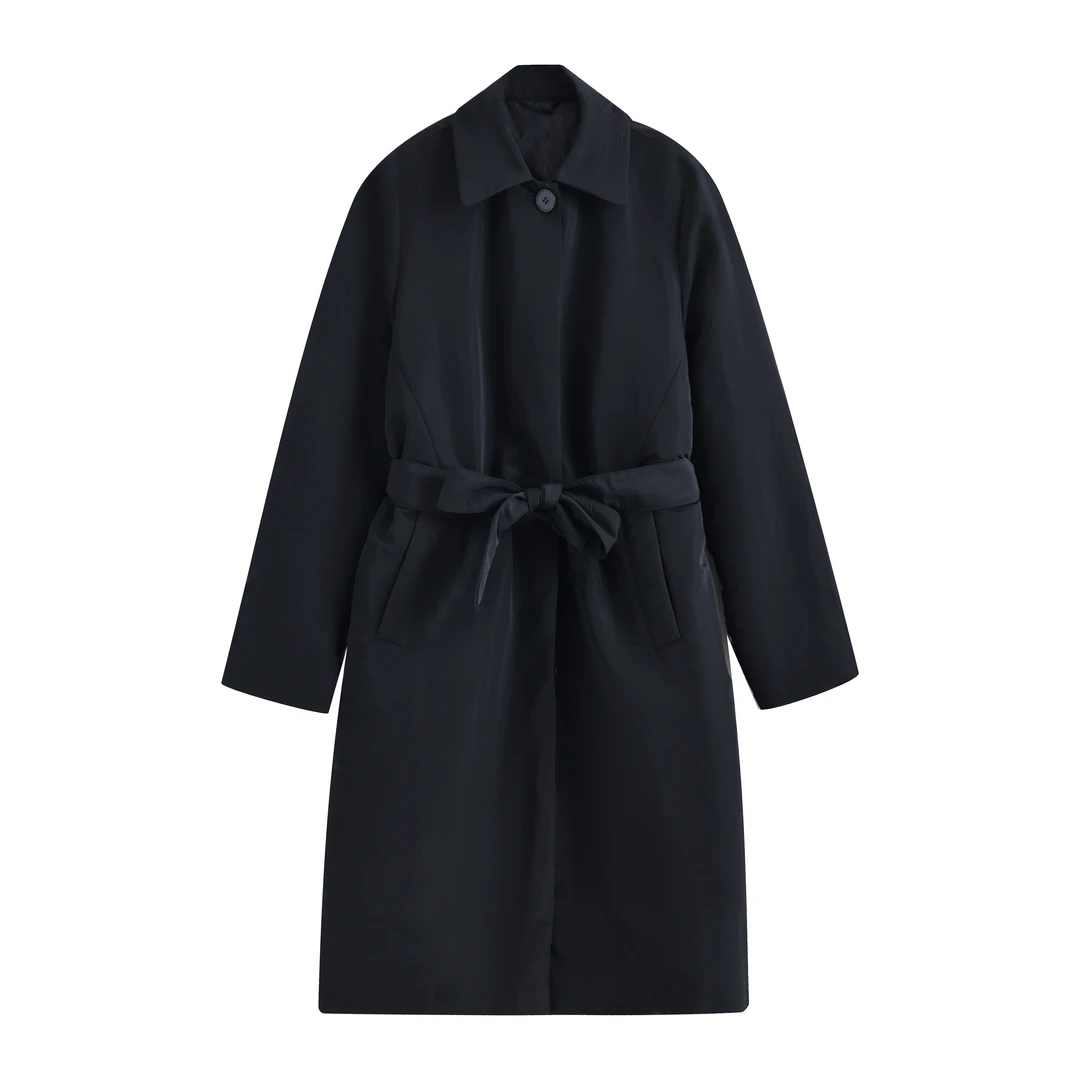 女士羽绒服25年早秋新品风衣真丝混纺薄鹅绒外套1385