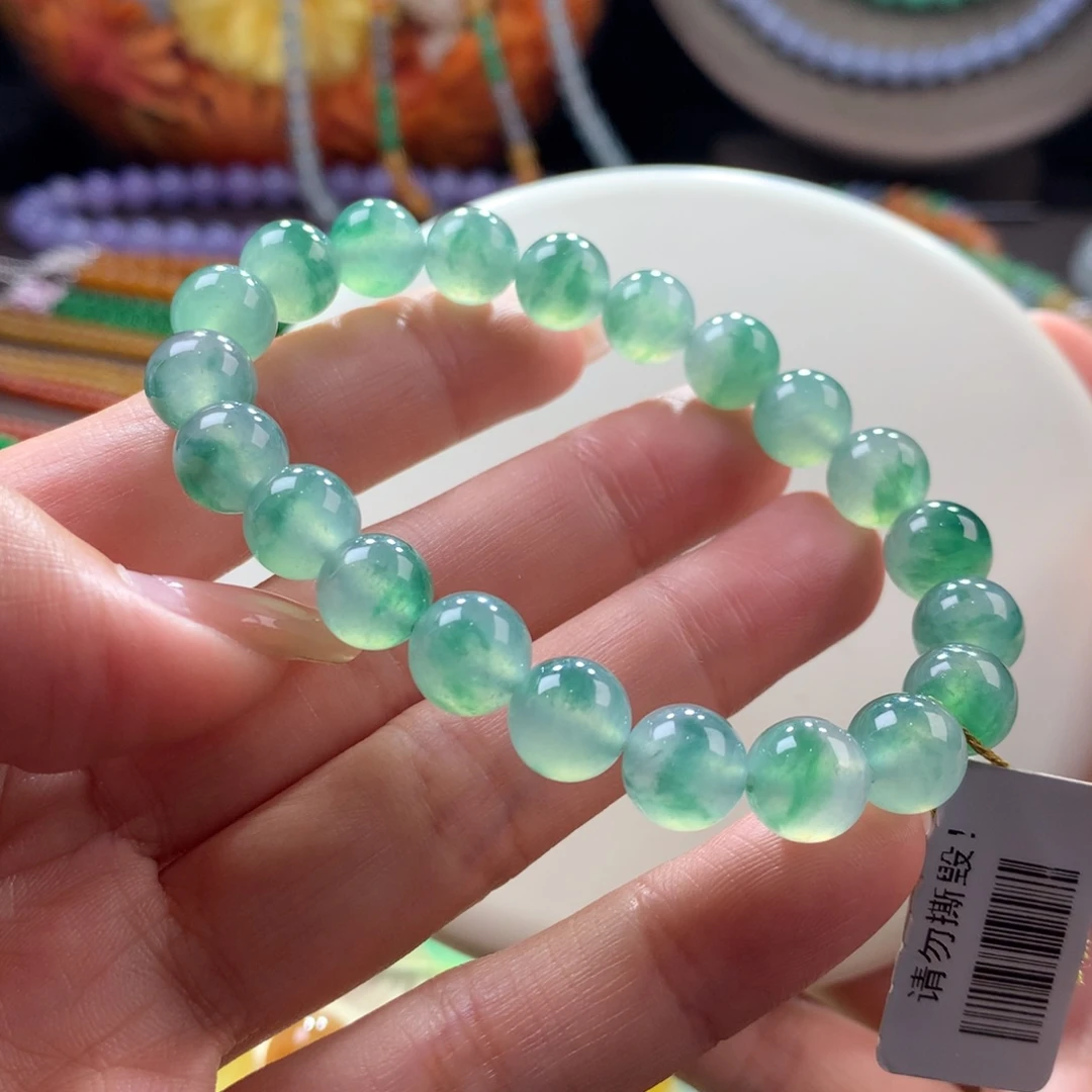 未镶嵌手链翡翠冰绿飘花卡9