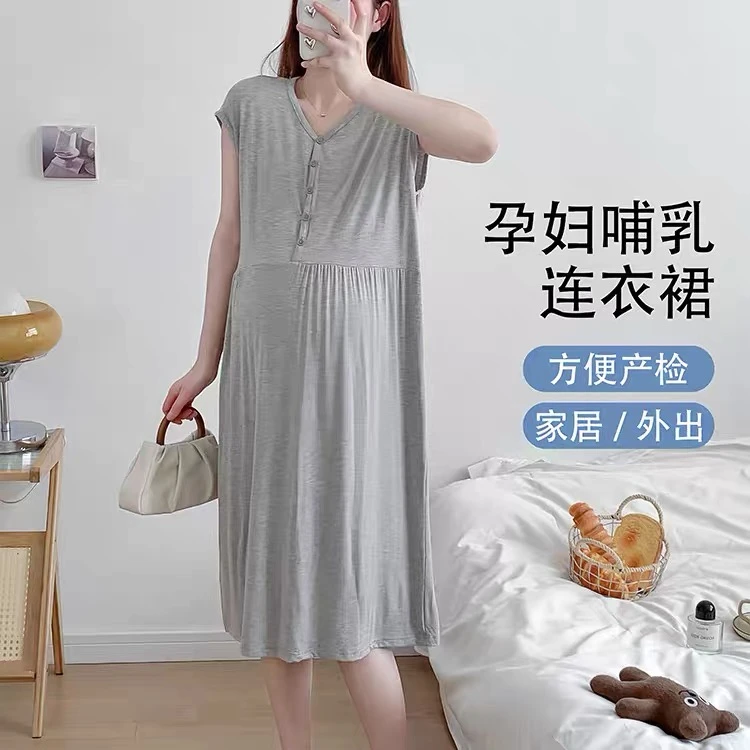 不怕热~哺乳裙产房裙孕妇睡衣月子服孕期产后哺乳喂奶