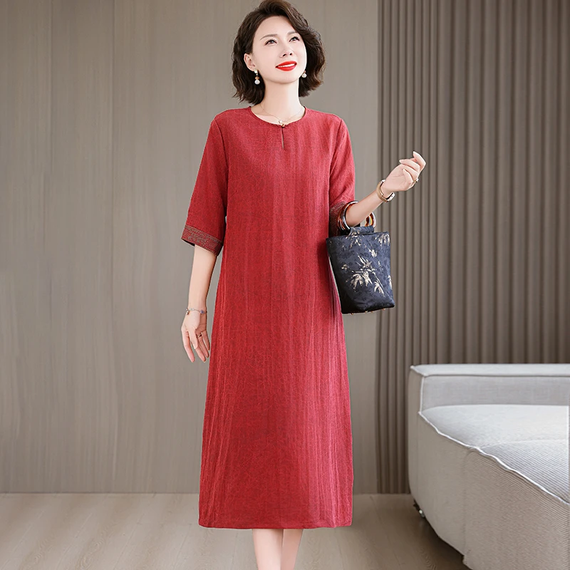 2025夏季新款正宗香云纱真丝连衣裙女杭州丝绸长裙子复古妈妈裙子