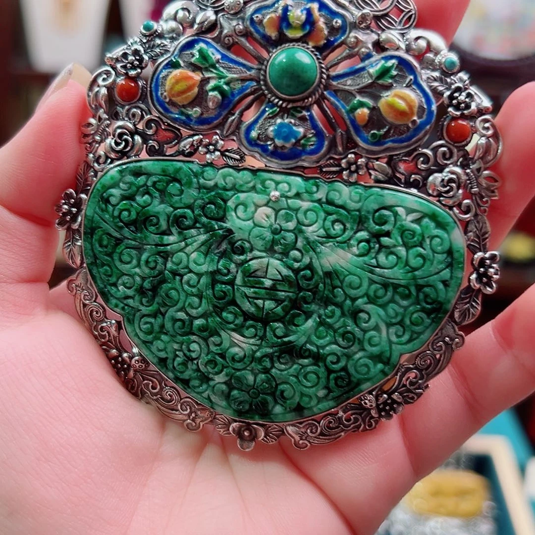 颈饰翡翠银S925镶嵌国风