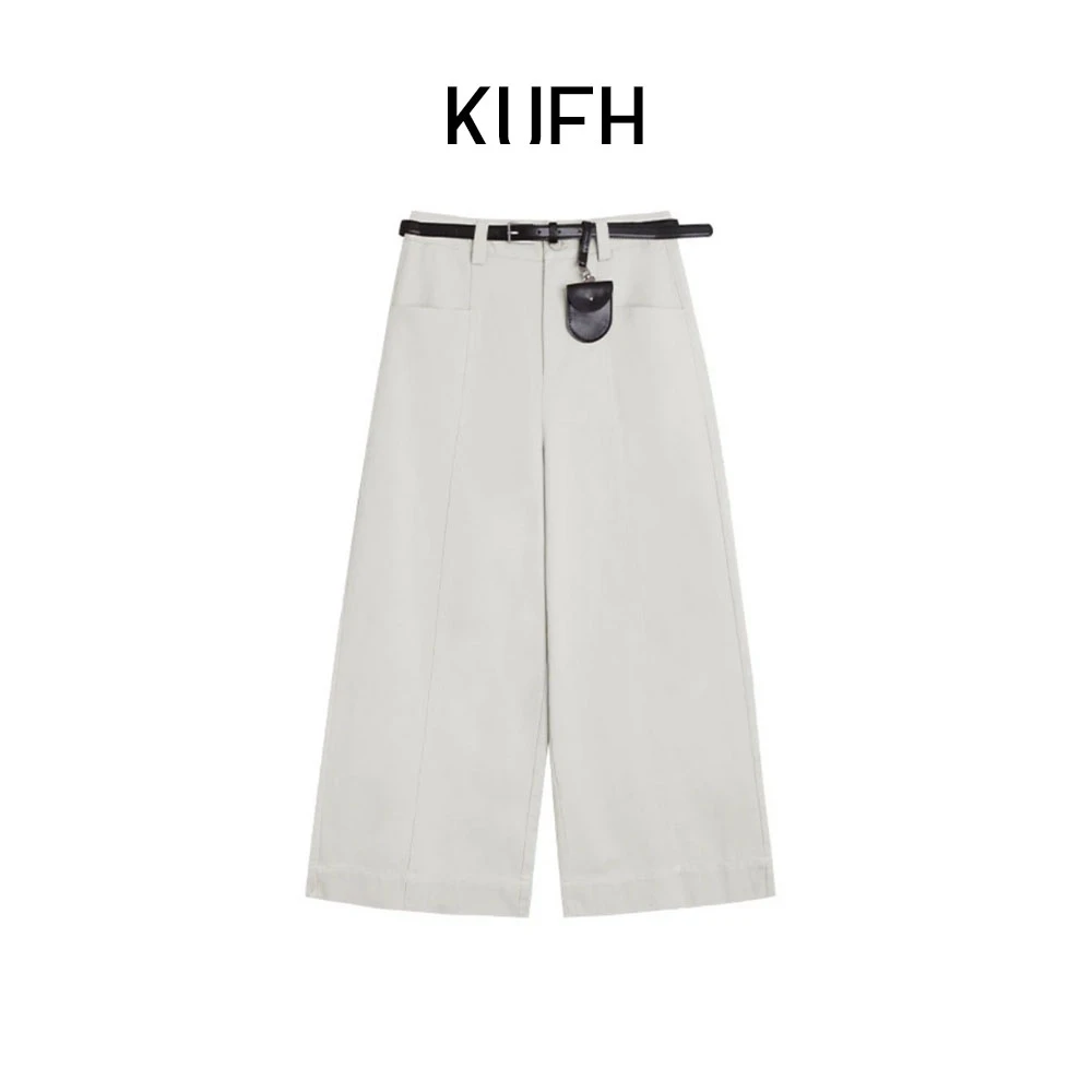 KUFH【雪域流光】2025新款石灰白高腰天丝棉直筒阔腿裤女KYMW5353