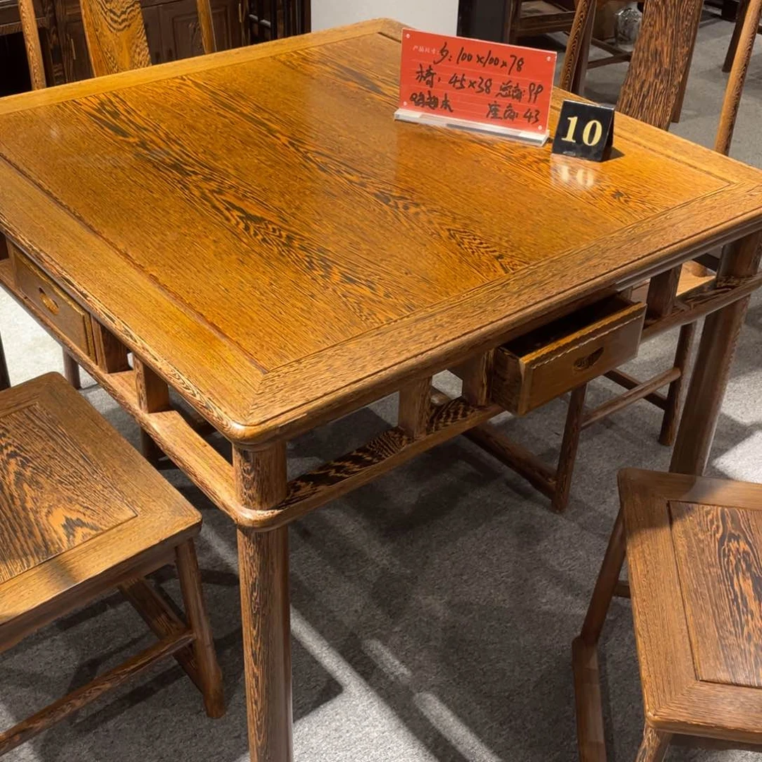 鸡翅木类成套家具青*1米方桌五件套带玻璃