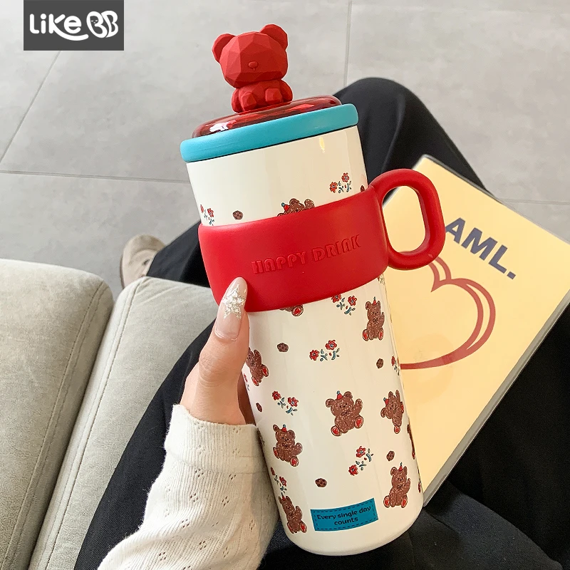 可爱大容量保温杯女生吸管水杯女新款2025高颜值带茶仓办公室杯子