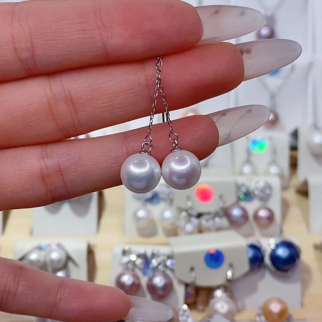 淡水珍珠银S925镶嵌耳饰