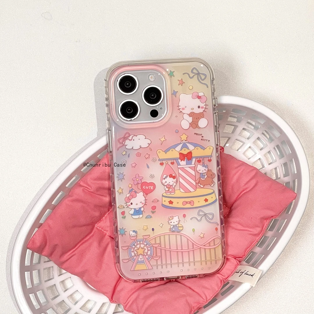 可爱卡通游乐园kitty适用苹果16手机壳少女凯蒂圆边双层15/14/13