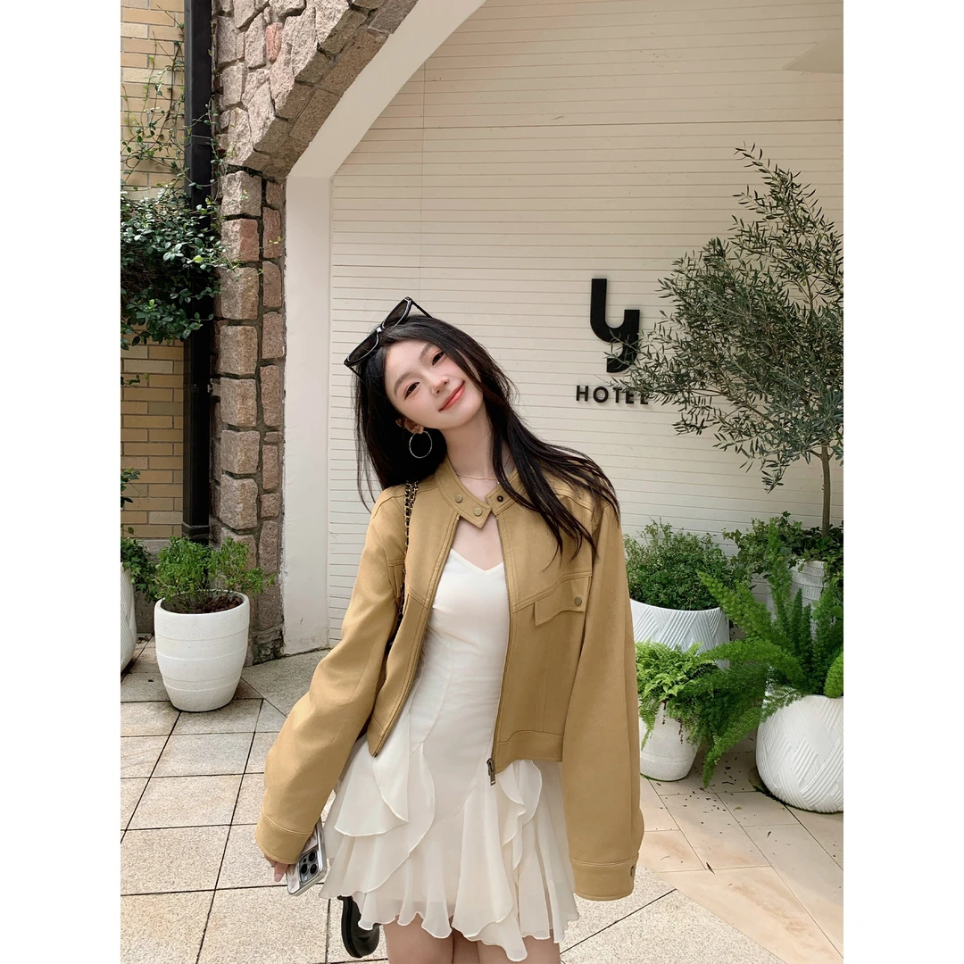 切糕自制【涩谷街区】小个子秋季女慵懒感通勤流光风短款夹克外套