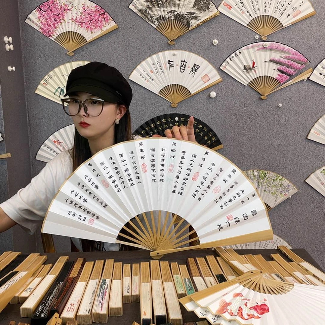 书法10寸玉竹-纯手绘-文玩扇骨（默认粘好）六戒