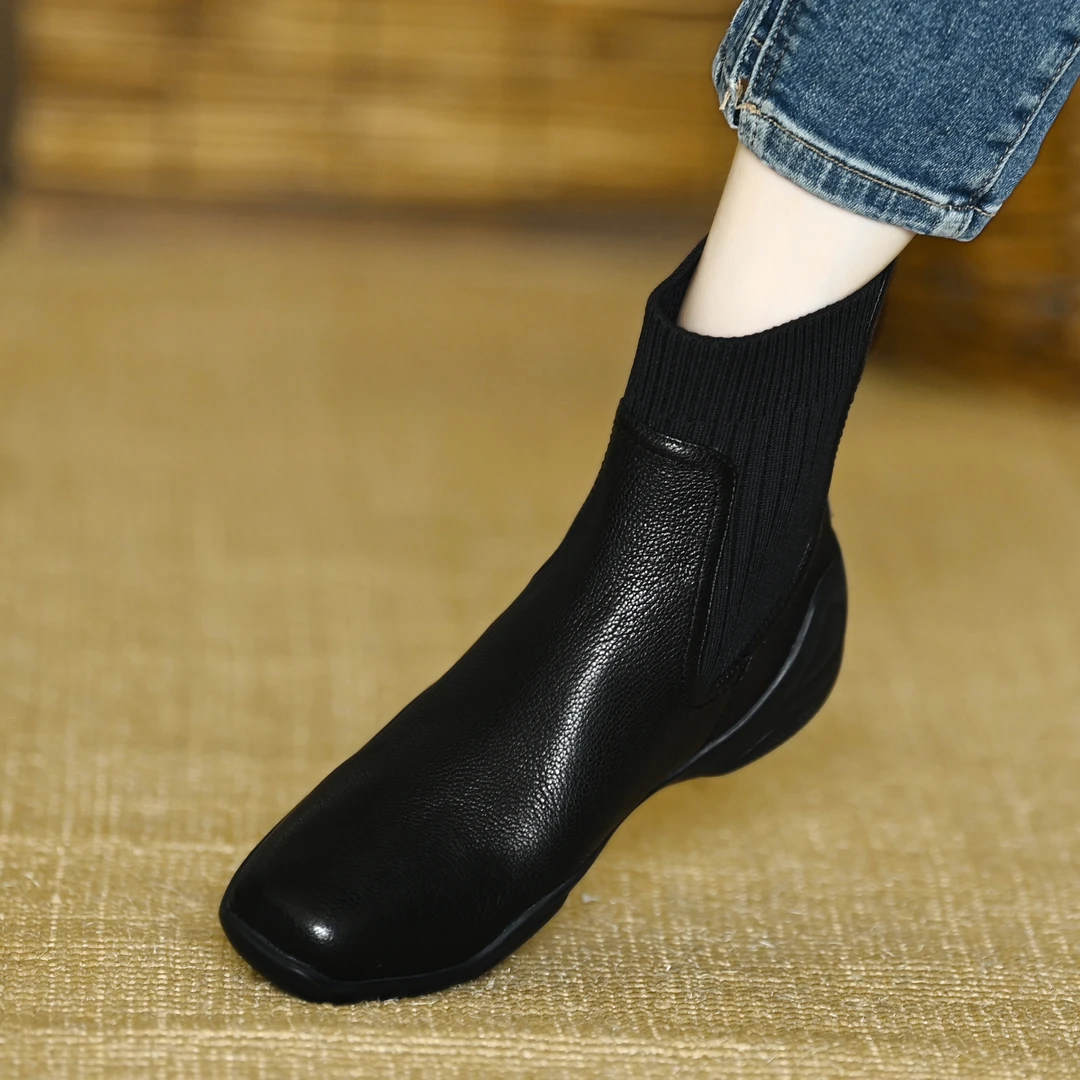 羊皮断码清仓真皮厚底切尔西靴女2025秋冬季新款弹力袜靴坡跟短靴