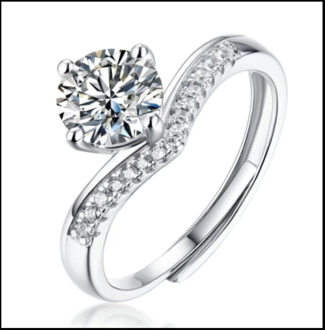 925银莫桑石戒指 KSR9210玖钻珠宝 公主皇冠莫桑钻戒指