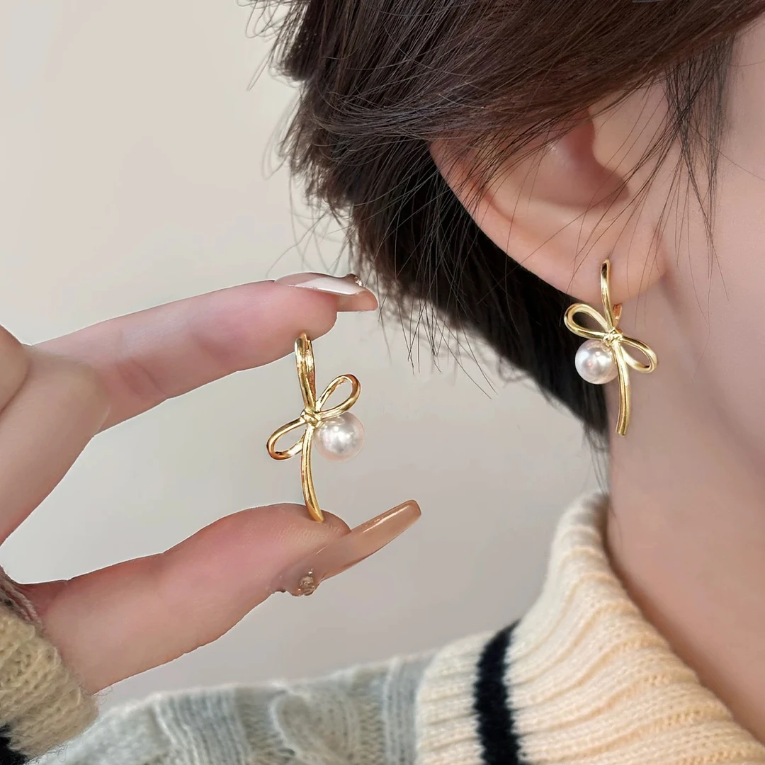铜合金耳饰 精品-温柔气质甜美蝴蝶结耳扣时尚ins轻奢百搭耳环女