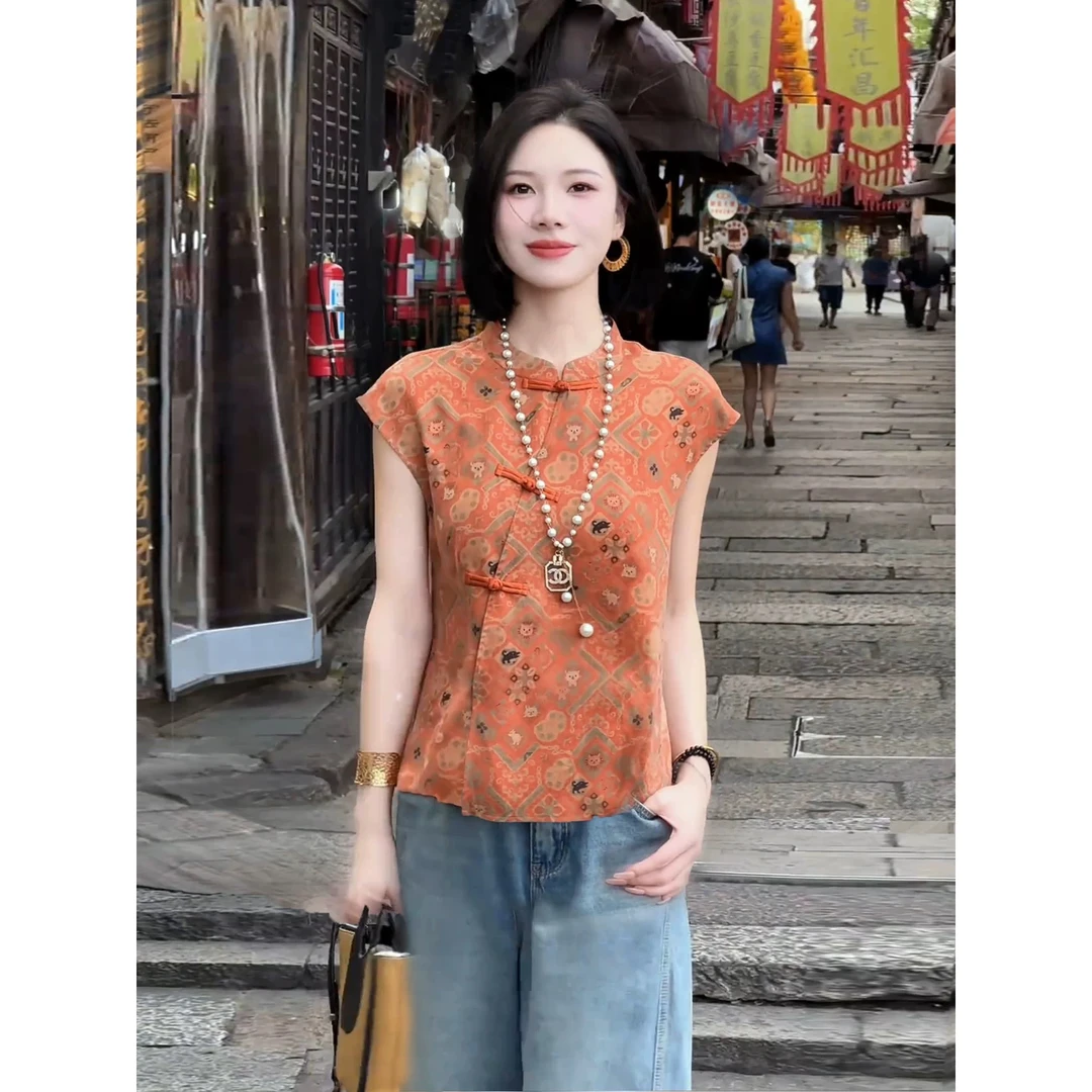 【668】新中式国风衬衫女2025新款洋气复古盘扣上衣斜襟显瘦小衫