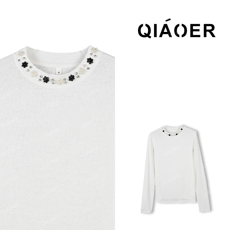 乔儿定制【钉珠肌底衣】山羊绒混纺百搭长袖打底衫女休闲时尚上衣潮