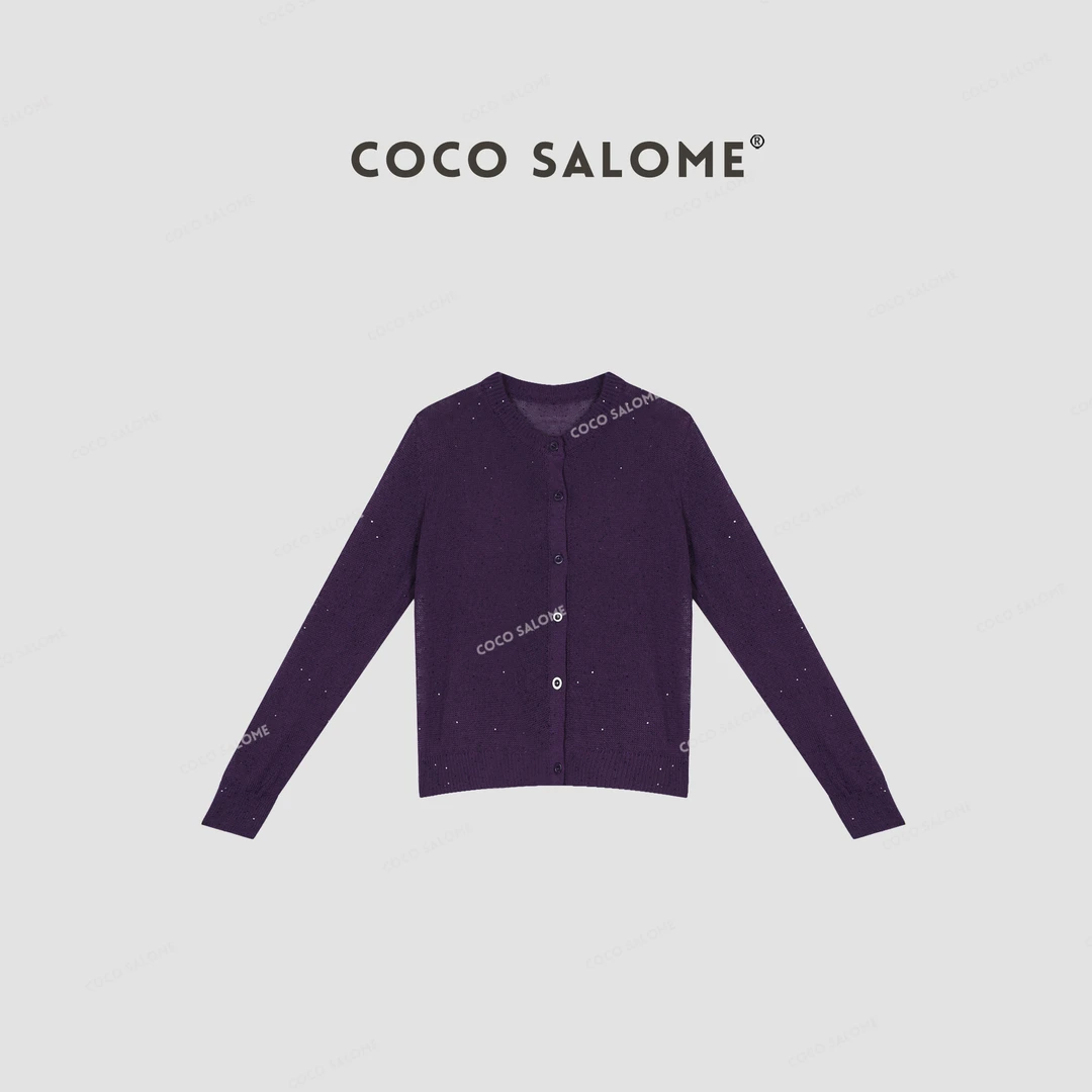 韩彬彬CS"星空顶"330g亮片设计轻奢女士针织开衫圆领毛衣531W(14)