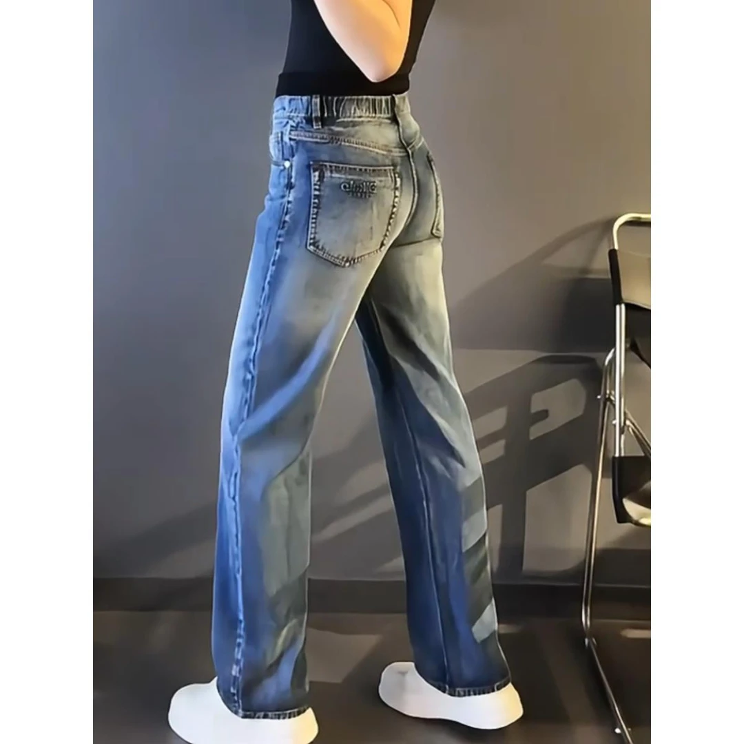 轻奢薄款大码夏季男士夏季新款蓝色牛仔裤阔腿休闲显瘦长裤子宽松