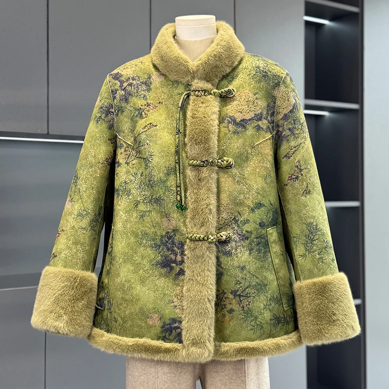雅鹿妈妈冬装仿水貂绒外套贵夫人中老年女装2025新中式双面穿加厚