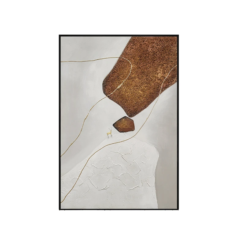 《石来运转》现代轻奢橙色客厅装饰画餐厅手绘油画玄关竖版肌理画