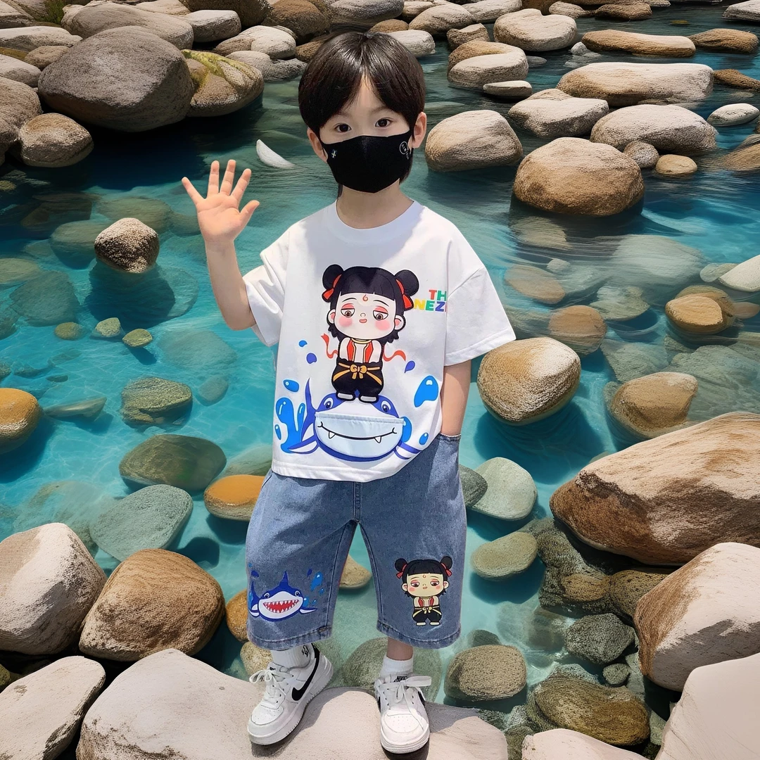 哪吒儿童服装男童夏装套装2025新款宝宝夏季短袖可爱超萌儿童衣服