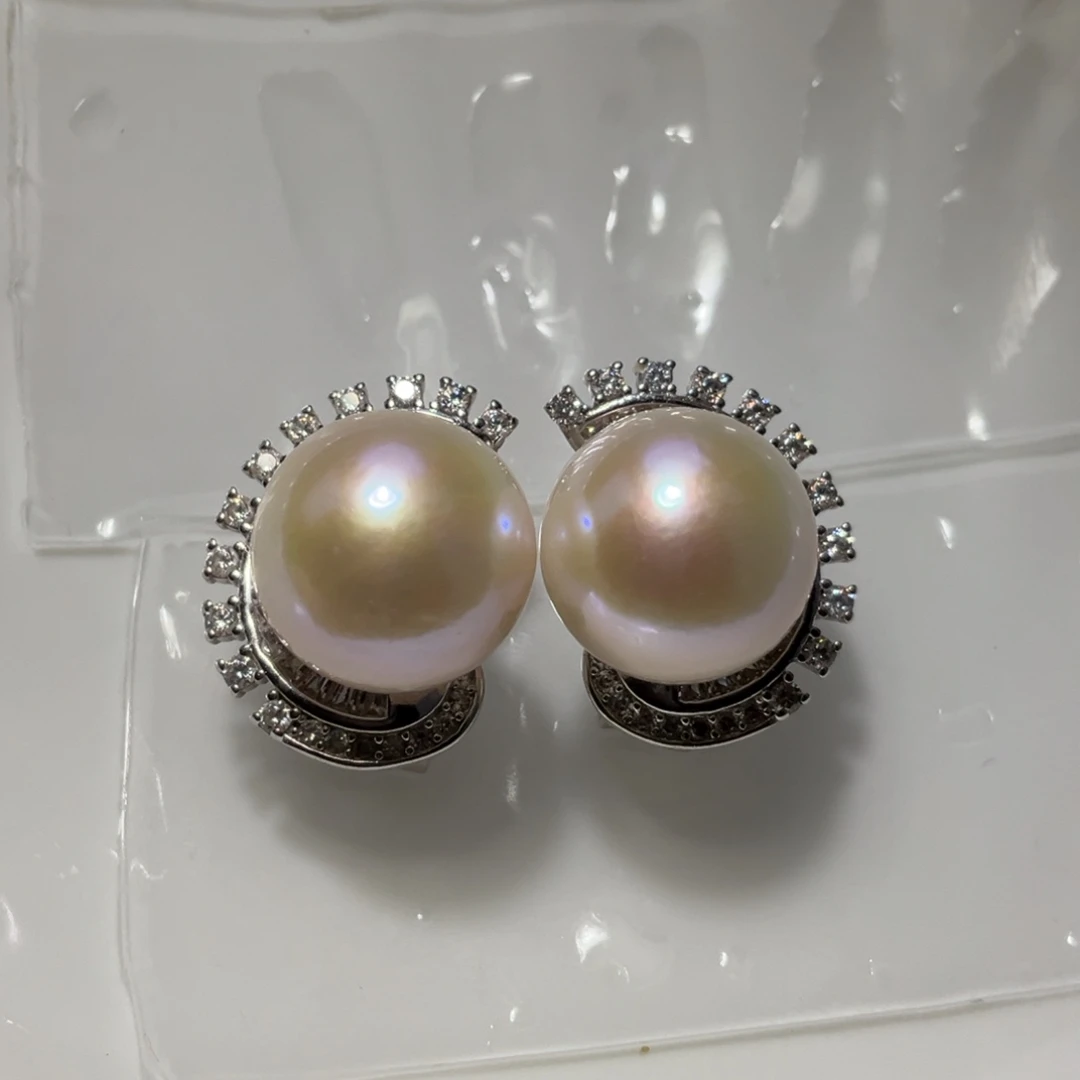 银S925镶嵌淡水珍珠耳饰