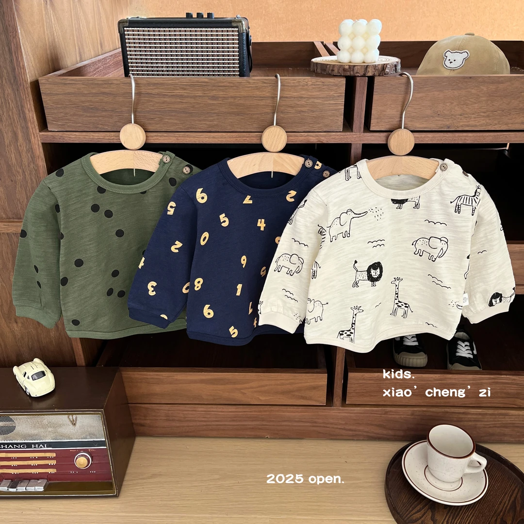 T25C21儿童春秋长袖洋气卡通圆领长袖T恤百搭舒适纯棉打底男女童