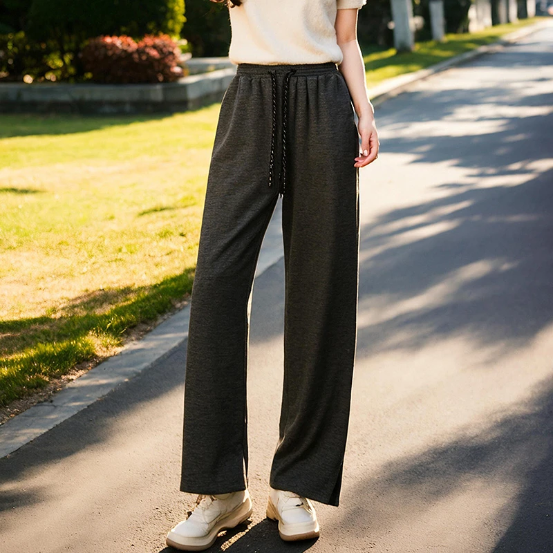 奢姿大码女装2025夏季时尚宽松针织阔腿裤胖妹妹气质休闲百搭长裤