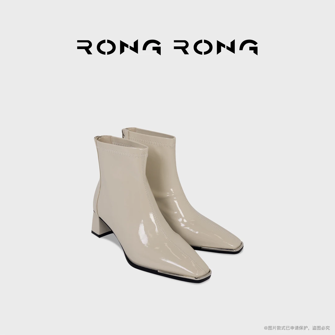 溶溶【行走时尚范】RONGRONG 软弹力羊漆皮百搭高跟靴RR6638-1