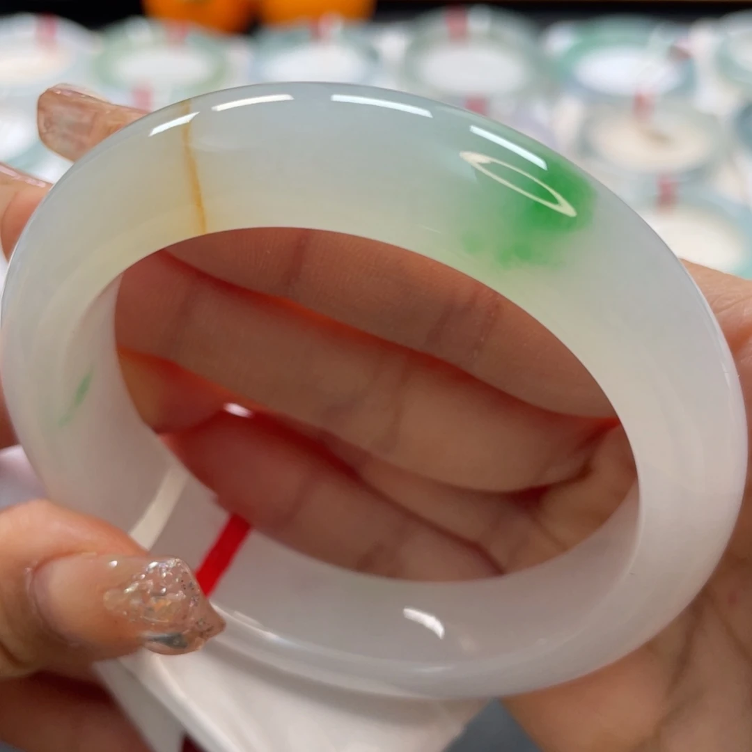 【闪购商品】翡翠手镯未镶嵌56.5白底阳绿黄翡13号