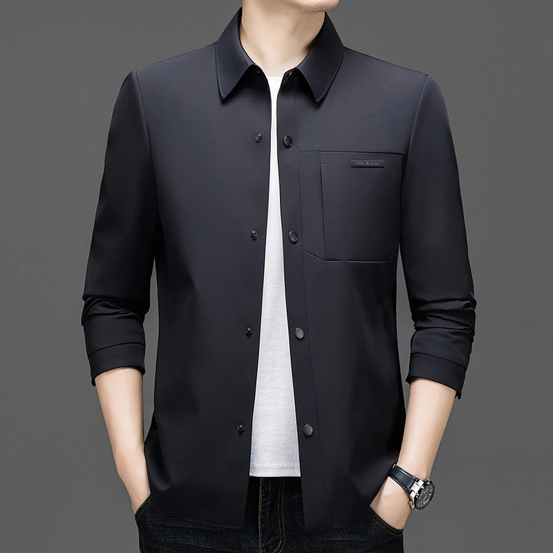 秋季新款男式夹克商务休闲简约翻领单排扣纯色百搭爸爸装外套