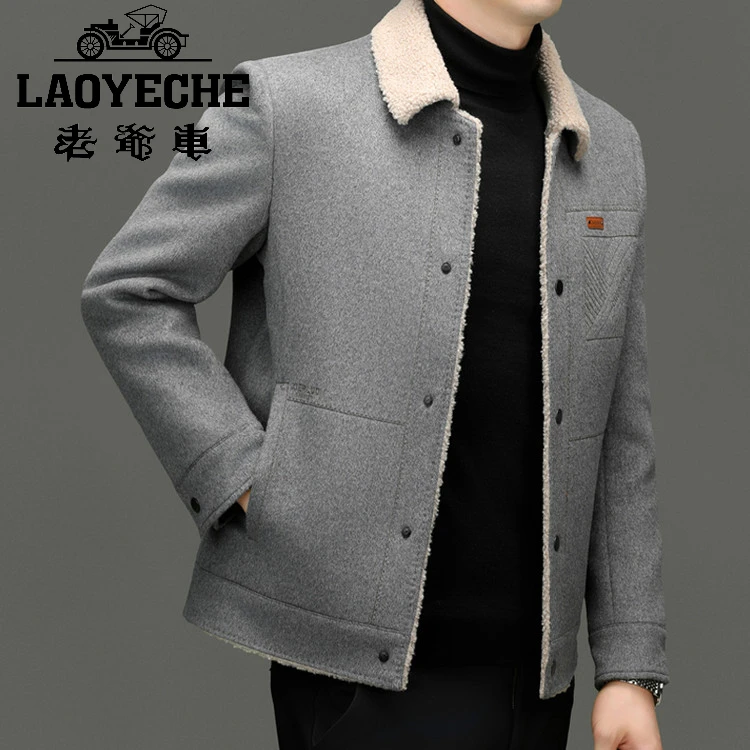 老爷车纯色双面呢夹克高档休闲外套百搭潮流商务翻领中年秋冬保暖