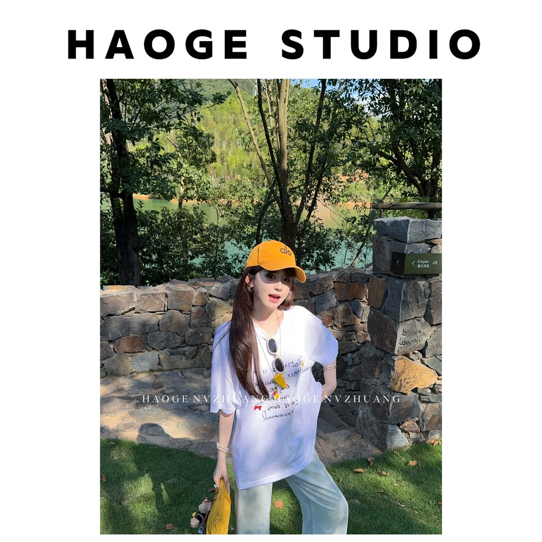 浩哥严选●线条字母T恤预HGX5TX1869A百搭休闲小众韩版圆领设计感