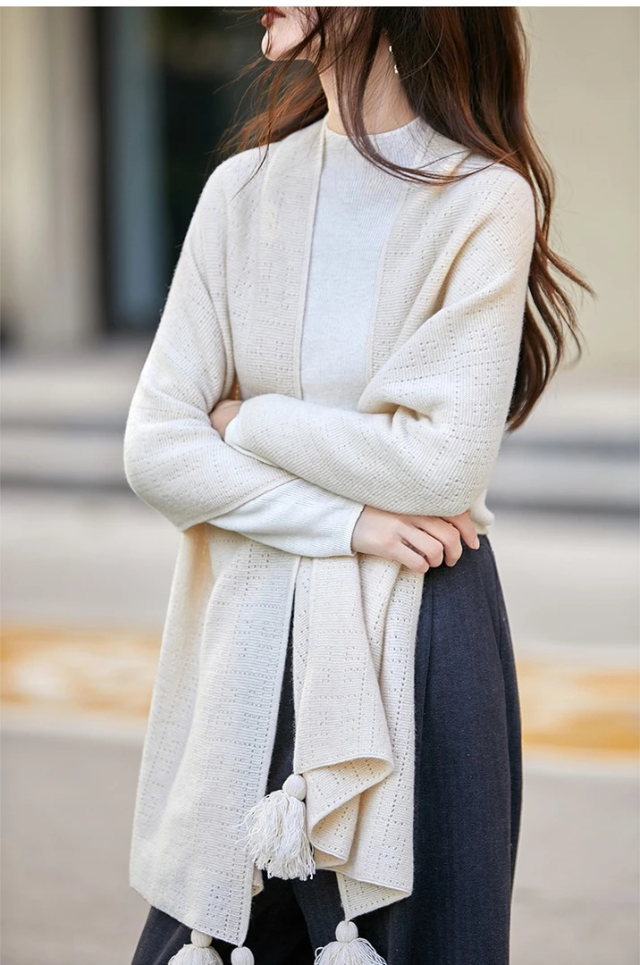 100%羊毛保暖女百搭带穗披肩围巾YYY2536