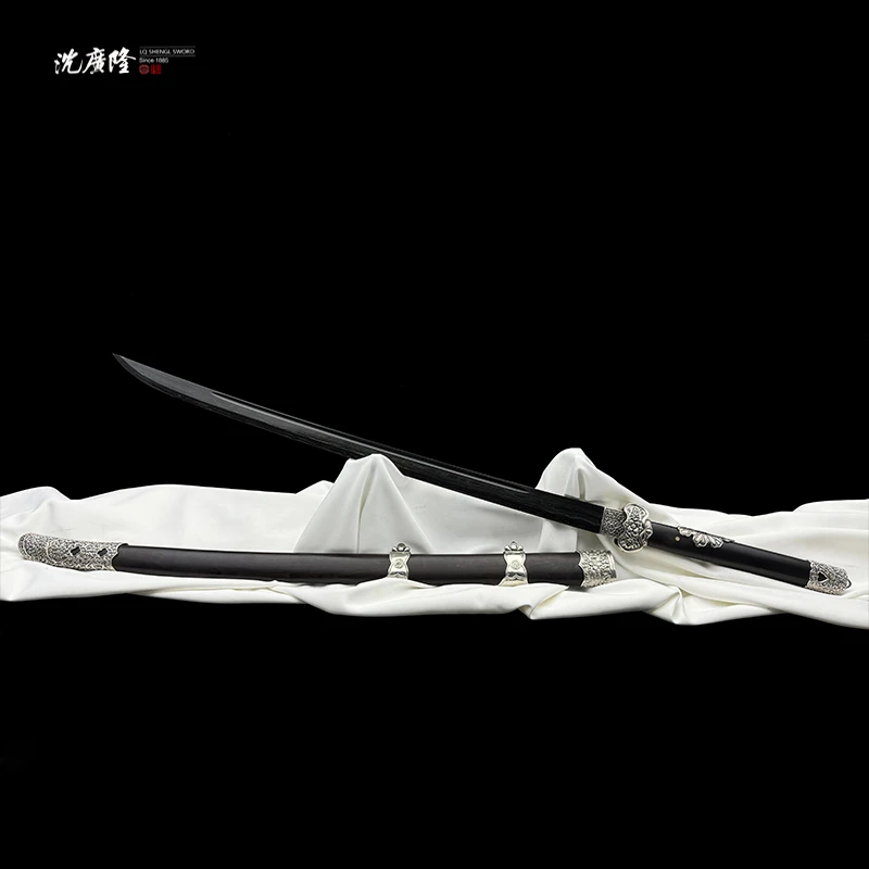 龙泉沈广隆-丁白缨 白铜 黑檀木 花纹钢 手工锻打 宝剑 未开刃