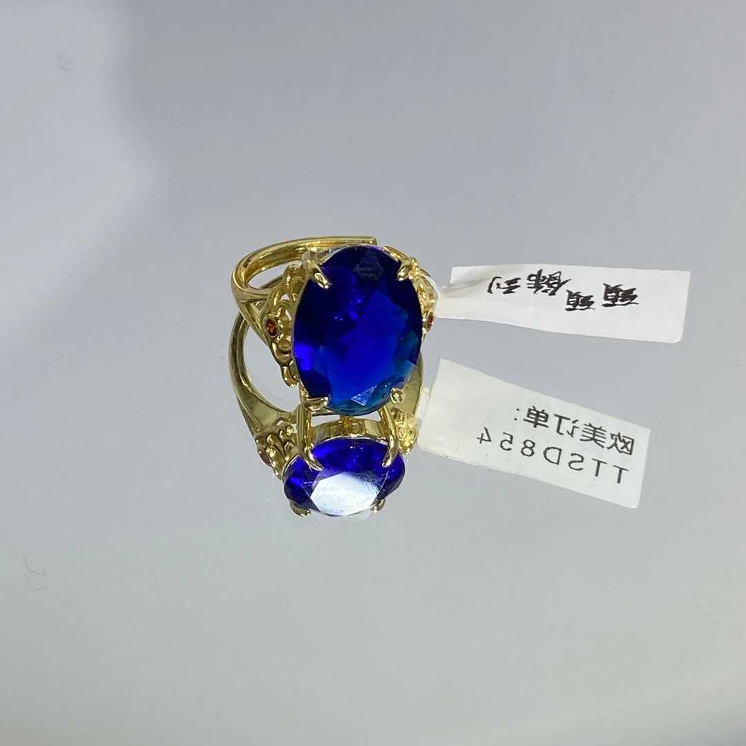 铜合金合成锆石戒指 蓝色椭圆形经典百搭气质戒指 854