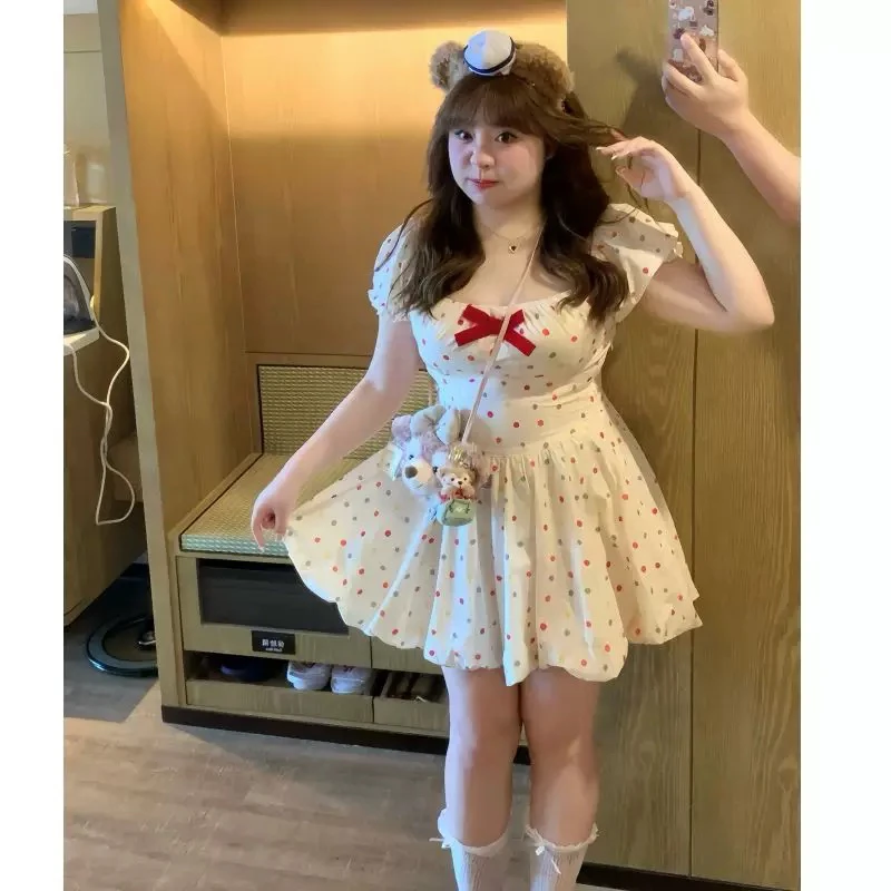 彩色波点蝴蝶结连衣裙夏季新款少女可爱时尚显瘦