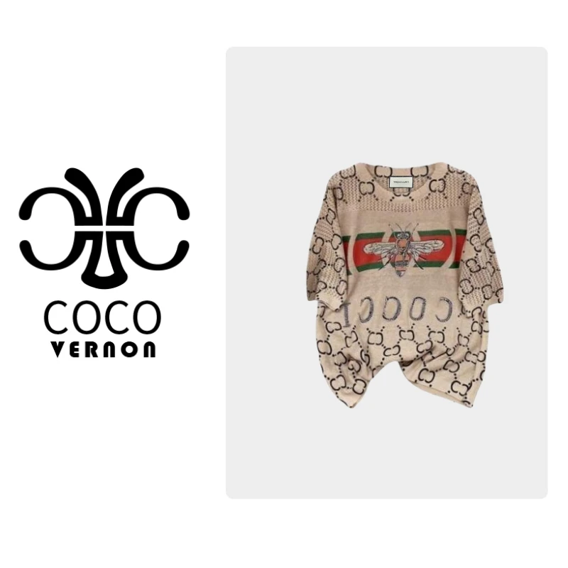 【宠粉专属】轻奢重工短袖镶钻印染小蜜蜂毛衣针织套头针织