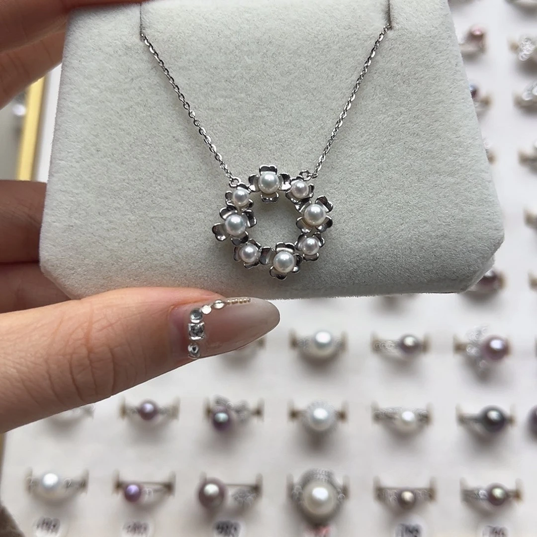 项链银S925镶嵌淡水珍珠