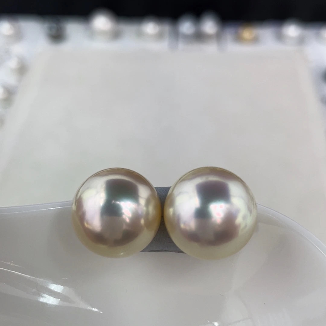 定制海水珍珠未镶嵌裸珠14.1mm炫彩干枯玫瑰