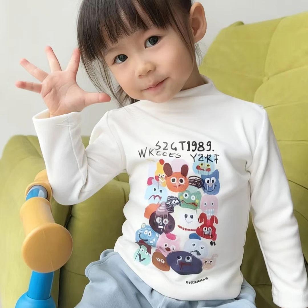 女童纯色保暖打底衫秋冬装洋气高弹半高领加厚长袖百搭儿童T恤潮