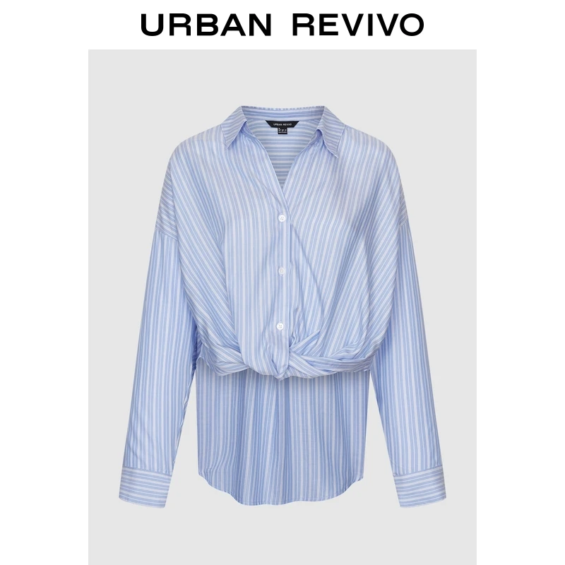 UR2026春季新款女装气质撞色条纹扭结罩衫衬衫UWM250144