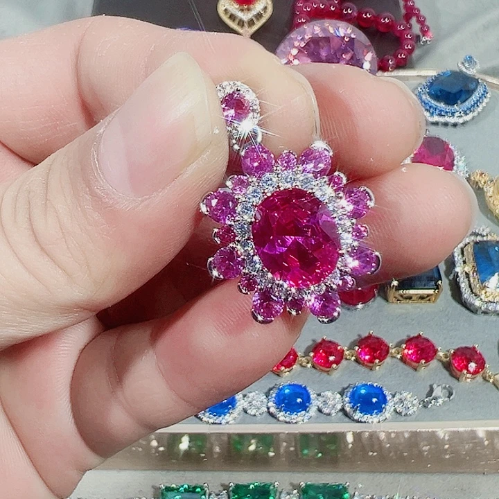 非金属红色蓝色满镶嵌吊坠戒指