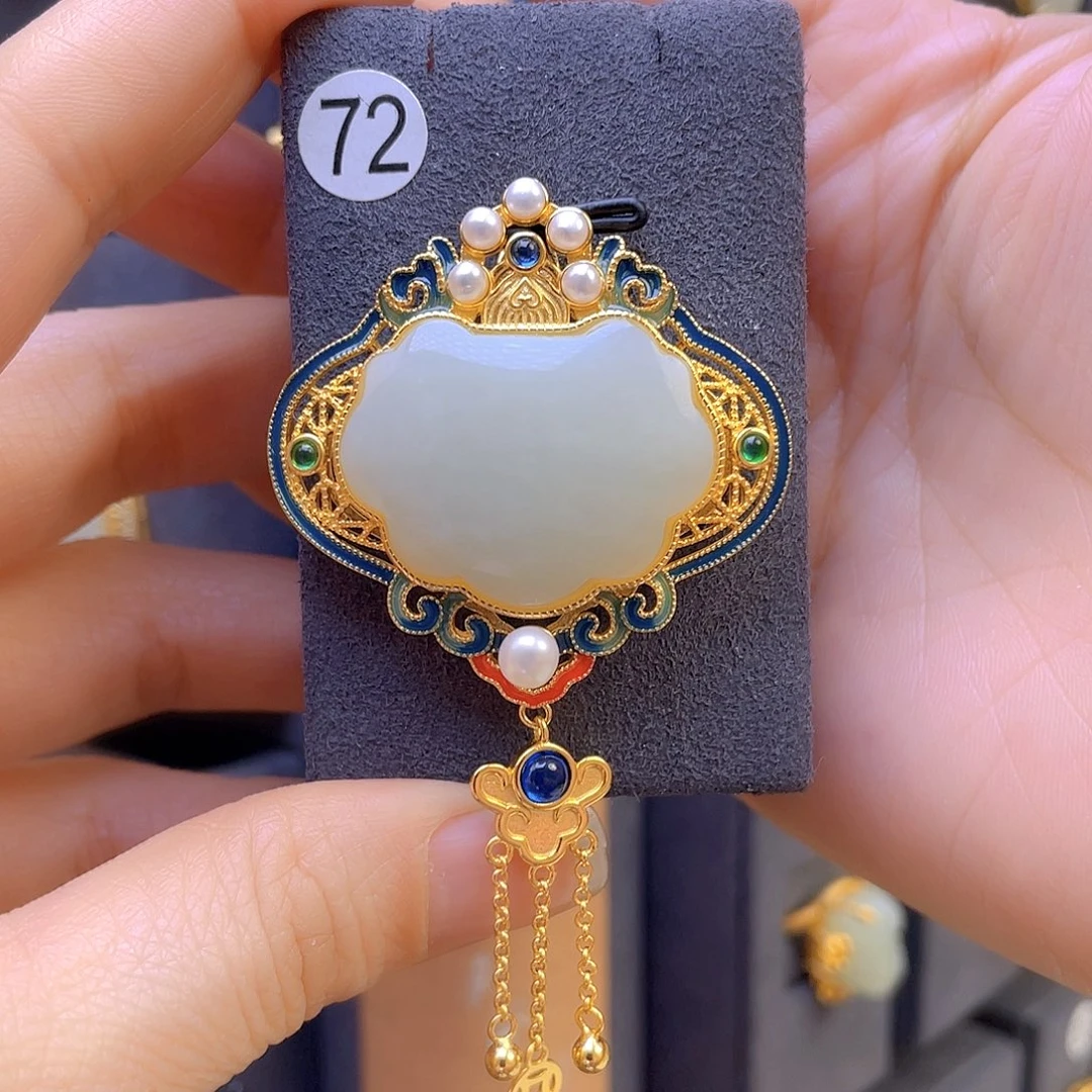 和田玉颈饰银S925镀金镶嵌