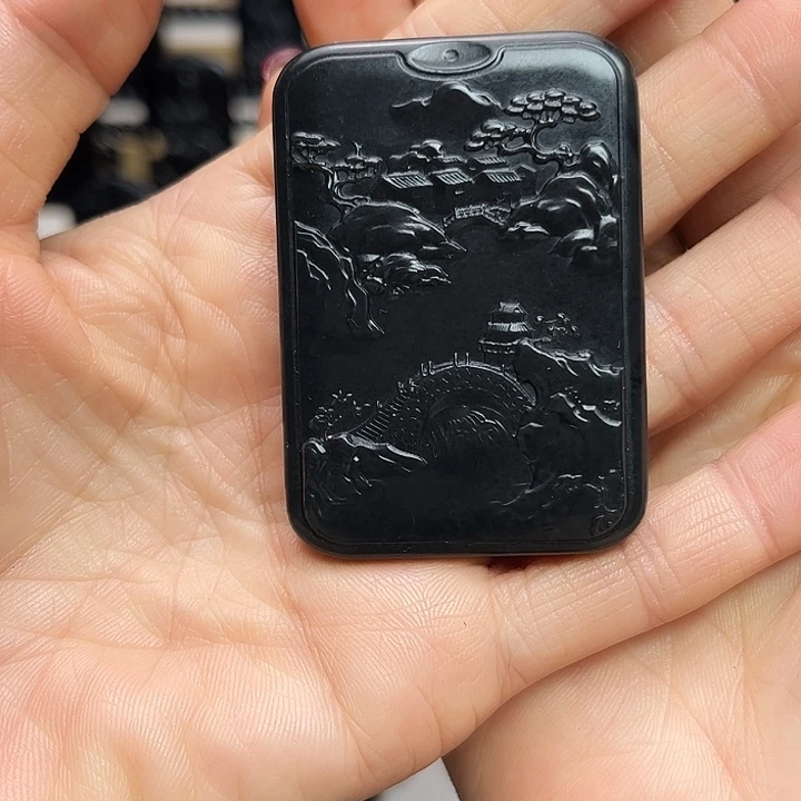 和田玉（墨玉）未镶嵌手链山水牌