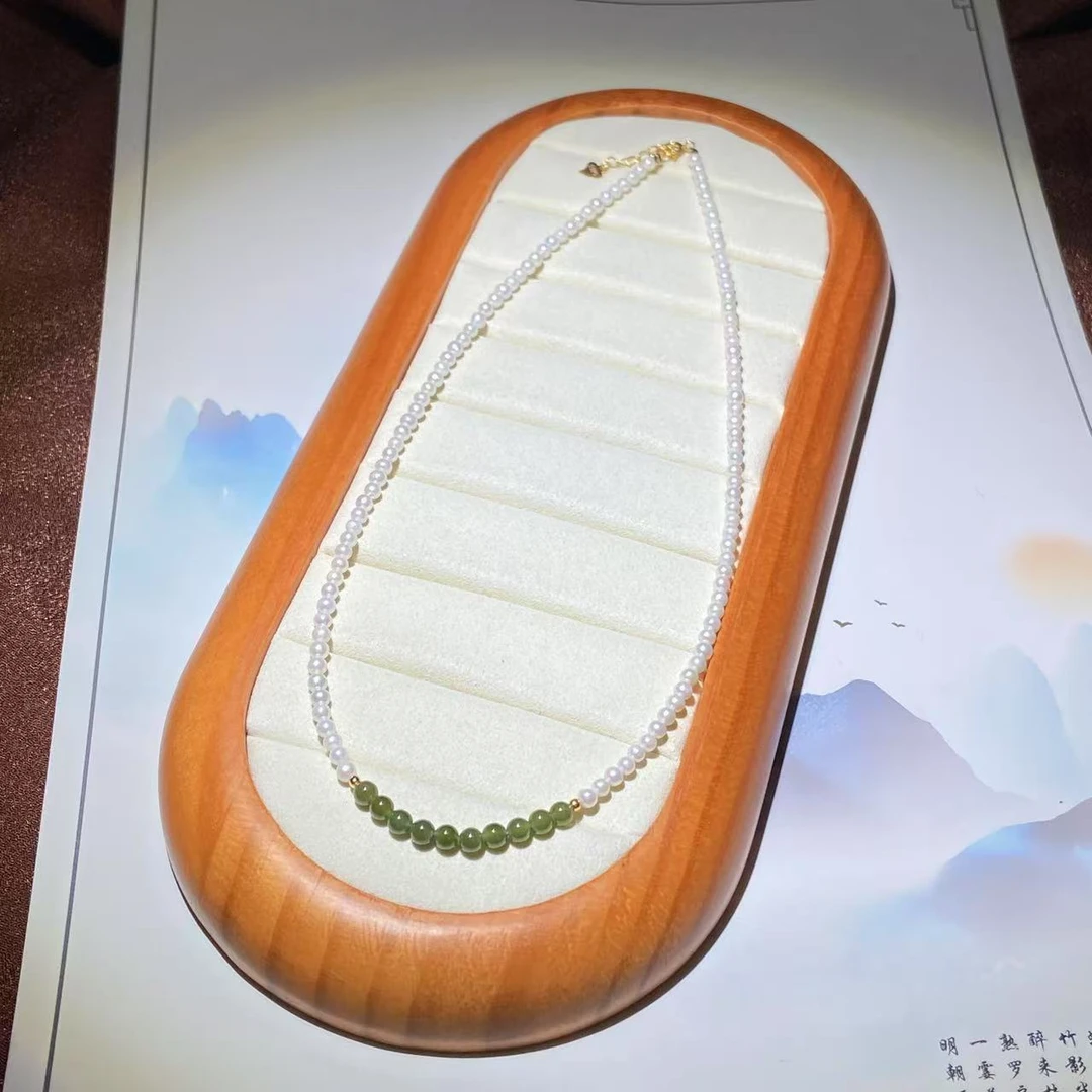 ZZ342  珍珠和田玉DIY锁骨链 珠径约3mm