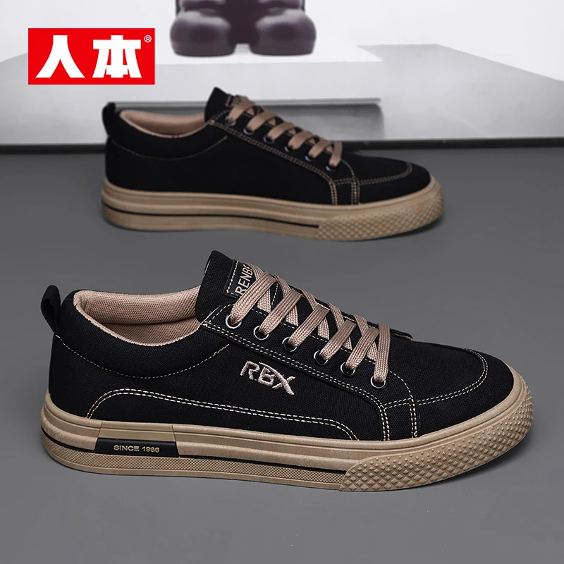 人本平价帆布鞋2025夏季新款轻便透气百搭男士开车休闲低帮板鞋潮