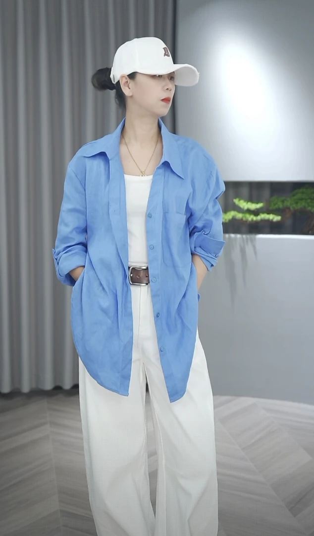 【衣长73】亚麻休闲宽松大码百搭纯色衬衫薄款时髦韩版上衣010