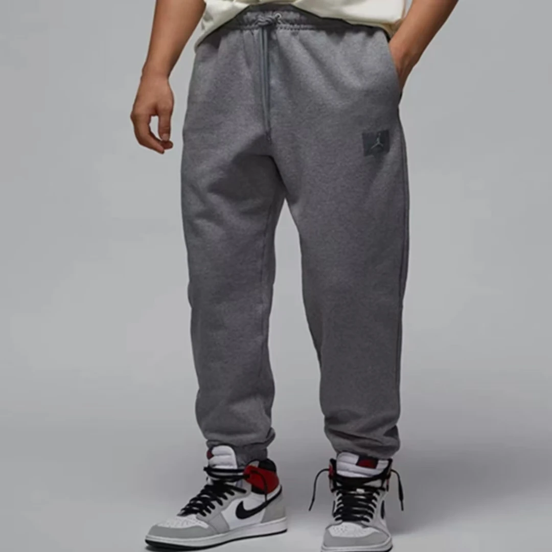 NIKE/耐克官方AJ灰色方标系带薄绒毛圈束脚卫裤FV7252-091流光风