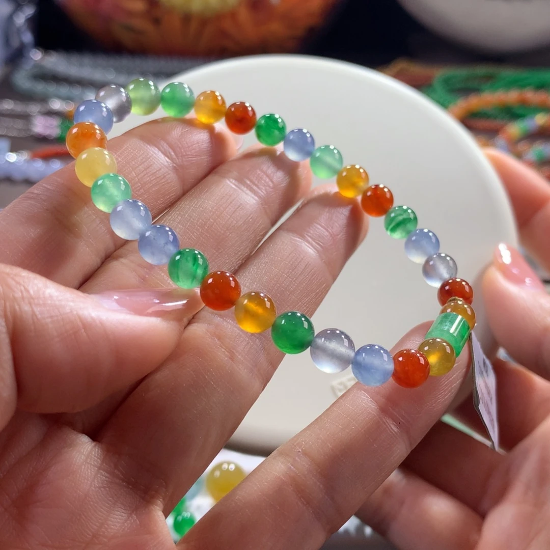 翡翠未镶嵌手链玻璃浓艳糖果色卡5.8-6.5