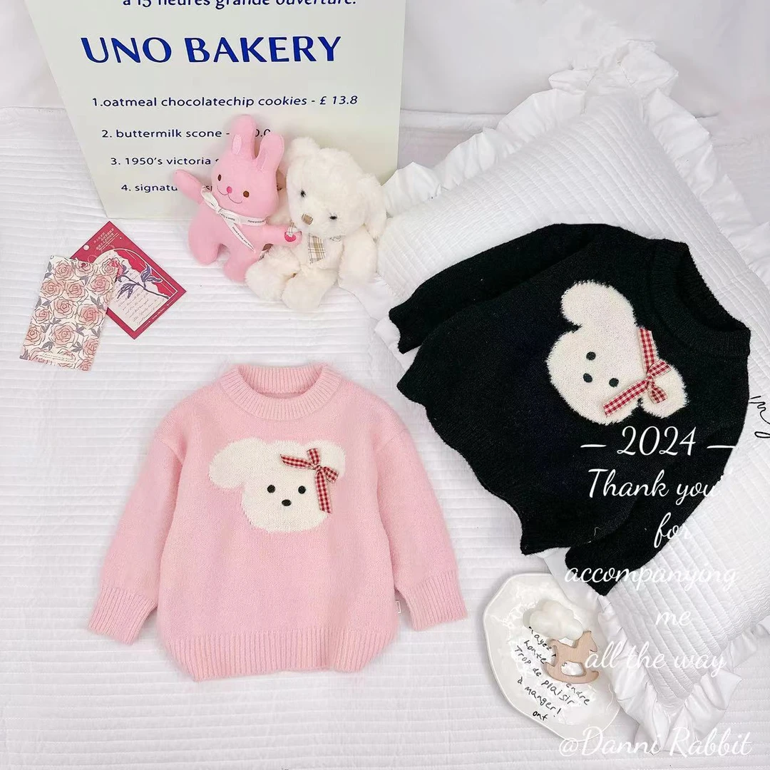 【现货】 *可爱小狗蝴蝶结+柔软*冬季百搭儿童毛衣 D-X129