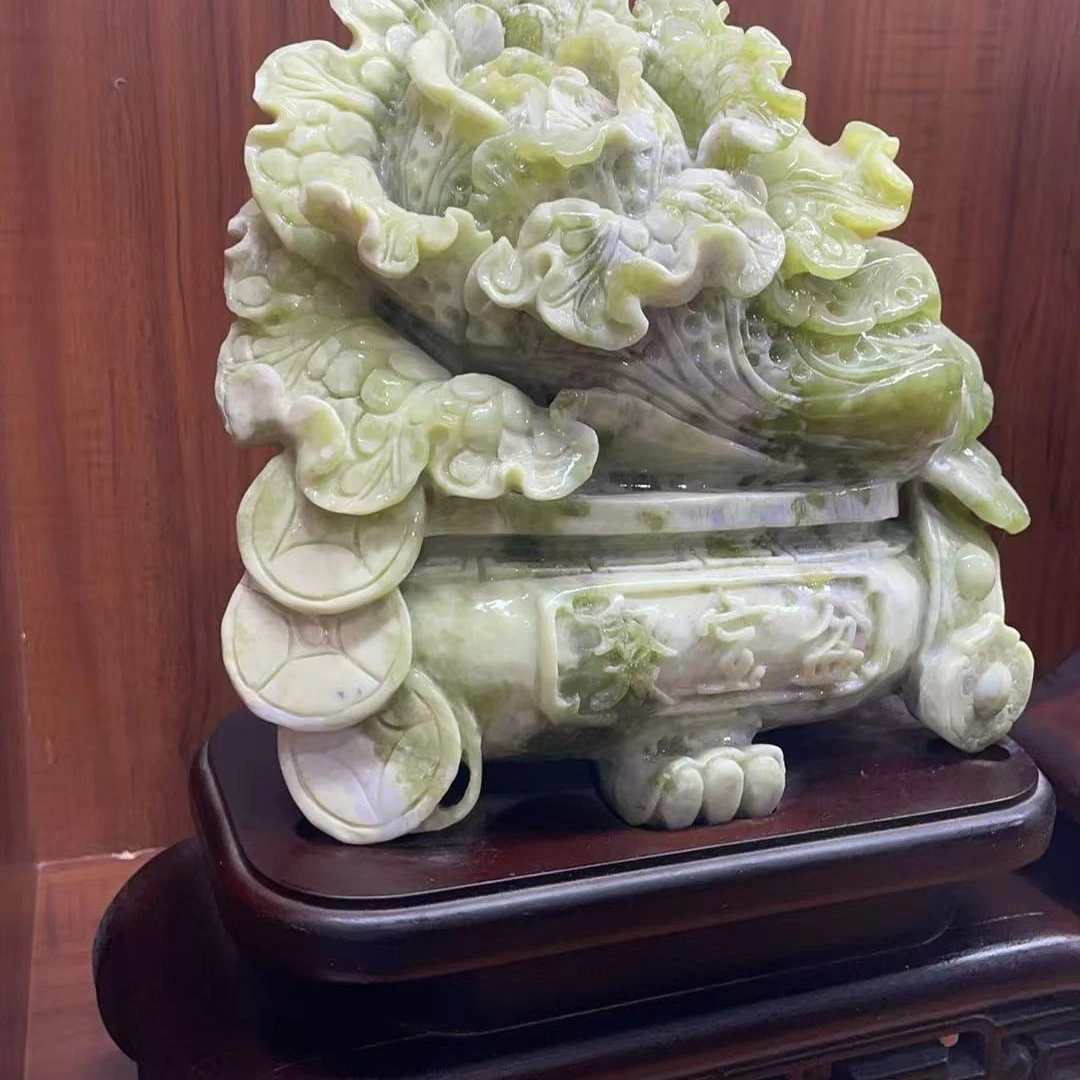 白菜摆件~岫玉蛇纹石玉(百财聚来)